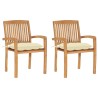 Chaises de jardin lot de 2 et coussins blanc crème Bois de teck 