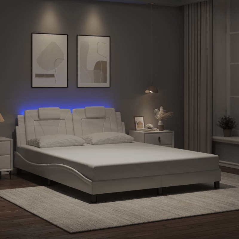Cadre de lit avec LED sans matelas blanc 160x200 cm 
