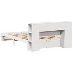 Lit bibliothèque sans matelas blanc 120x200 cm bois pin massif 