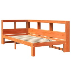 Lit bibliothèque sans matelas cire marron 75x190 cm pin massif 