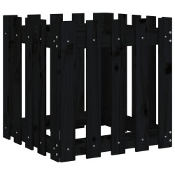 Jardinière avec design de clôture noir 50x50x50 cm pin massif 