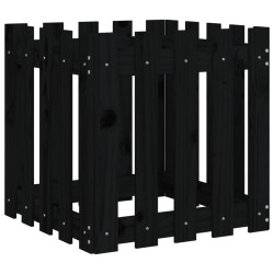 Jardinière avec design de clôture noir 50x50x50 cm pin massif 