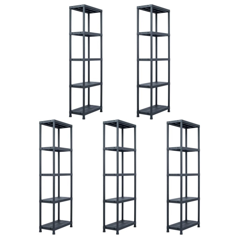 Étagères de rangement 5 pcs Noir 125 kg 60x30x180 cm Plastique Étagères de rangement 5 pcs Noir 125 kg 60x30x180 cm Plastique
