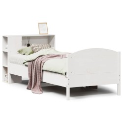 Lit bibliothèque sans matelas blanc 100x200 cm bois pin massif 