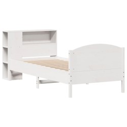 Lit bibliothèque sans matelas blanc 100x200 cm bois pin massif 