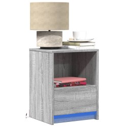 Armoire de chevet et lumières LED sonoma gris bois d'ingénierie 