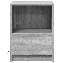 Armoire de chevet et lumières LED sonoma gris bois d'ingénierie 