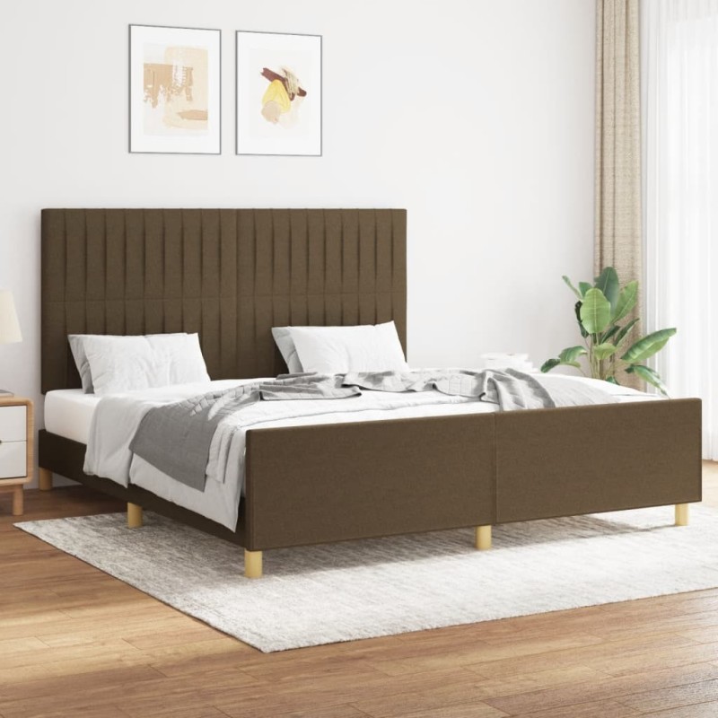 Cadre de lit sans matelas marron foncé 160x200 cm tissu 