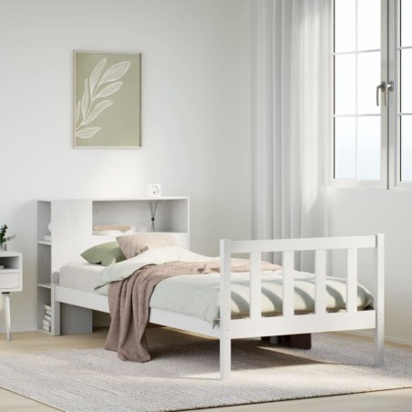 Lit bibliothèque sans matelas blanc 100x200 cm bois pin massif 