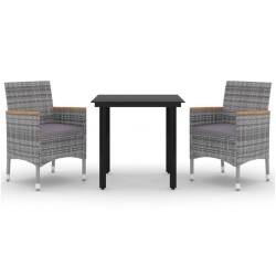 Ensemble à manger de jardin coussins 3 pcs Résine tressée Verre 