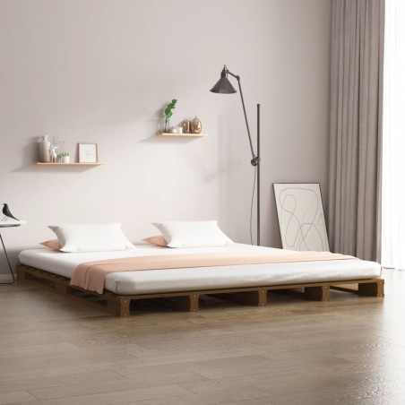 Lit de palette sans matelas marron miel bois massif 