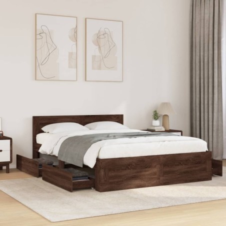 Cadre de lit et tête de lit sans matelas chêne marron 120x190cm 