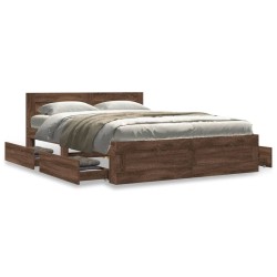 Cadre de lit et tête de lit sans matelas chêne marron 120x190cm 