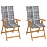 Chaises de jardin lot de 2 et coussins à carreaux gris Teck 