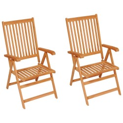 Chaises de jardin lot de 2 et coussins à carreaux gris Teck 