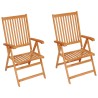 Chaises de jardin lot de 2 et coussins à carreaux gris Teck 