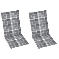 Chaises de jardin lot de 2 et coussins à carreaux gris Teck 
