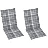 Chaises de jardin lot de 2 et coussins à carreaux gris Teck 