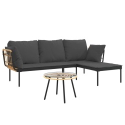 Salon de jardin 3 pcs avec coussins gris foncé résine tressée 
