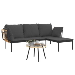 Salon de jardin 3 pcs avec coussins gris foncé résine tressée 