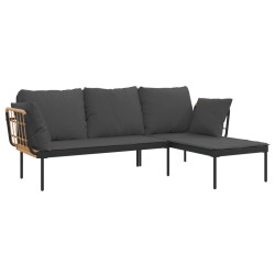 Salon de jardin 3 pcs avec coussins gris foncé résine tressée 