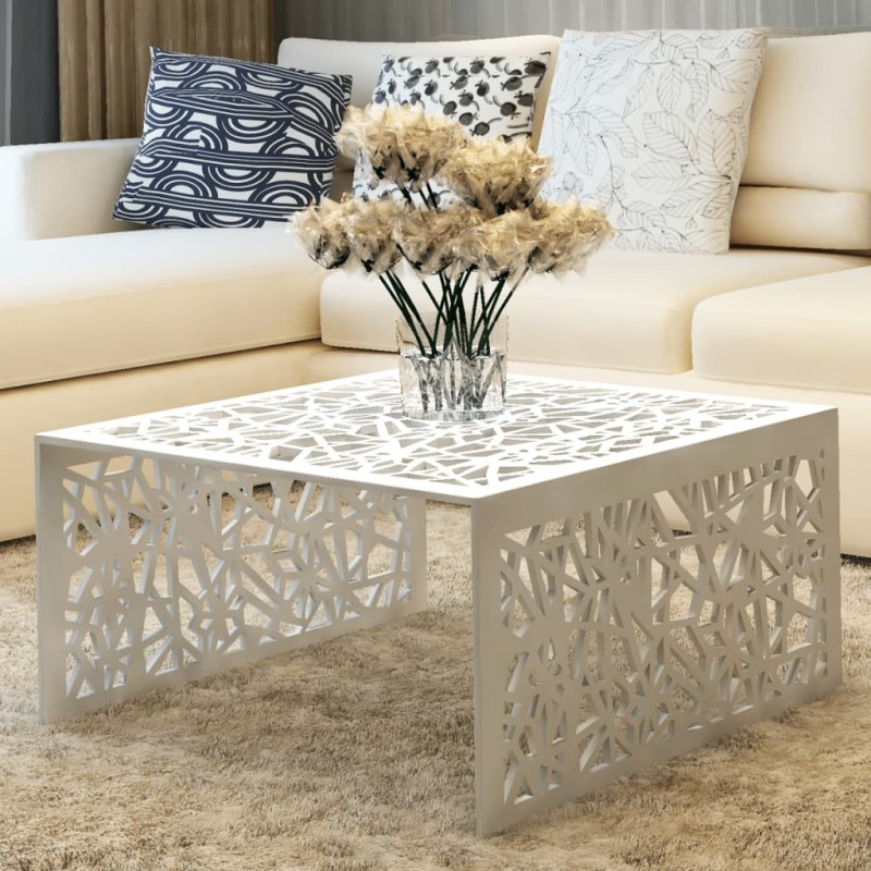 Table basse argentée Design géométrique Aluminium Table basse argentée Design géométrique Aluminium