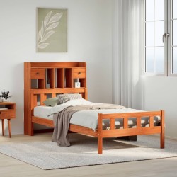 Lit bibliothèque sans matelas cire marron 90x190 cm pin massif 