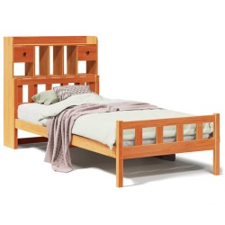 Lit bibliothèque sans matelas cire marron 90x190 cm pin massif 