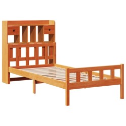 Lit bibliothèque sans matelas cire marron 90x190 cm pin massif 