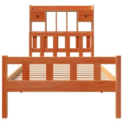 Lit bibliothèque sans matelas cire marron 90x190 cm pin massif 