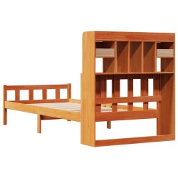 Lit bibliothèque sans matelas cire marron 90x190 cm pin massif 