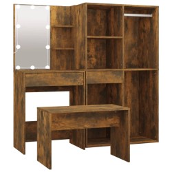 Ensemble de coiffeuse avec LED Chêne fumé Bois d'ingénierie 