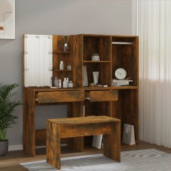 Ensemble de coiffeuse avec LED Chêne fumé Bois d'ingénierie 