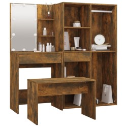 Ensemble de coiffeuse avec LED Chêne fumé Bois d'ingénierie 