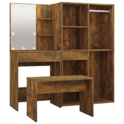 Ensemble de coiffeuse avec LED Chêne fumé Bois d'ingénierie 