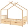 Cadre de lit enfant avec tiroirs bois de pin massif 90x200 cm 