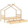 Cadre de lit enfant avec tiroirs bois de pin massif 90x200 cm 