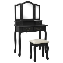Ensemble de coiffeuse avec tabouret Noir 80x69x141 cm Paulownia 