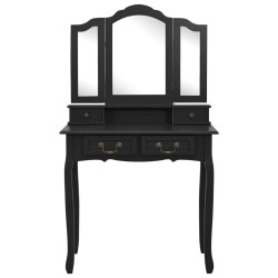 Ensemble de coiffeuse avec tabouret Noir 80x69x141 cm Paulownia 