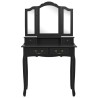 Ensemble de coiffeuse avec tabouret Noir 80x69x141 cm Paulownia 
