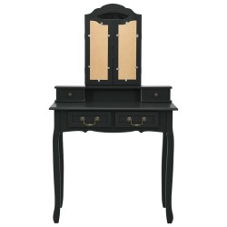 Ensemble de coiffeuse avec tabouret Noir 80x69x141 cm Paulownia 