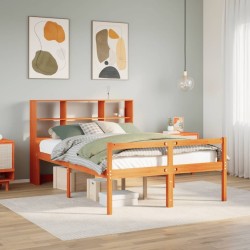 Lit bibliothèque sans matelas cire marron 140x190cm bois massif 
