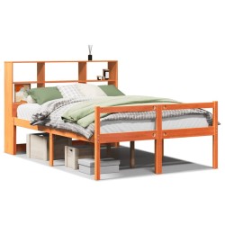 Lit bibliothèque sans matelas cire marron 140x190cm bois massif 