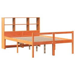 Lit bibliothèque sans matelas cire marron 140x190cm bois massif 