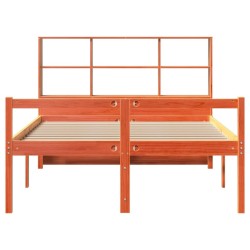 Lit bibliothèque sans matelas cire marron 140x190cm bois massif 