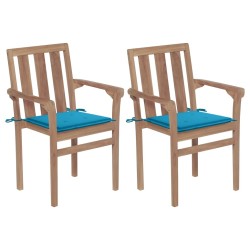 Chaises de jardin lot de 2 et coussins bleu Bois de teck massif 