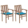 Chaises de jardin lot de 2 et coussins bleu Bois de teck massif 