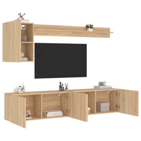 Unités murales TV 5 pcs chêne sonoma bois d'ingénierie 