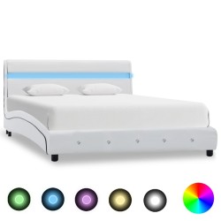 Cadre de lit avec LED Blanc Similicuir 140 x 200 cm 