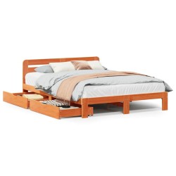 Cadre de lit sans matelas cire marron 135x190cm bois pin massif 